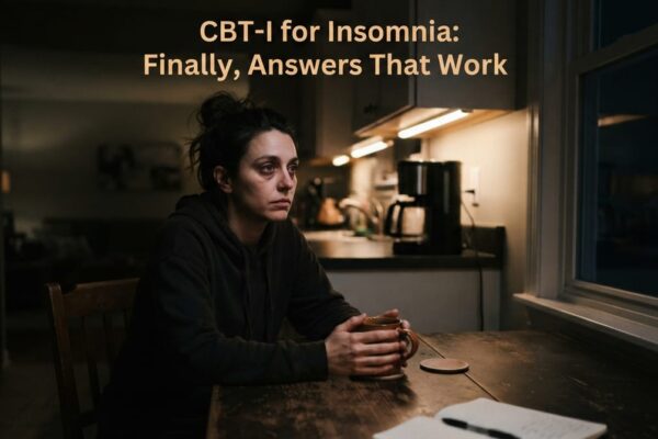 Adult awake at 3am at kitchen table — CBT-I for insomnia answers every question about why you cannot sleep and how to recover