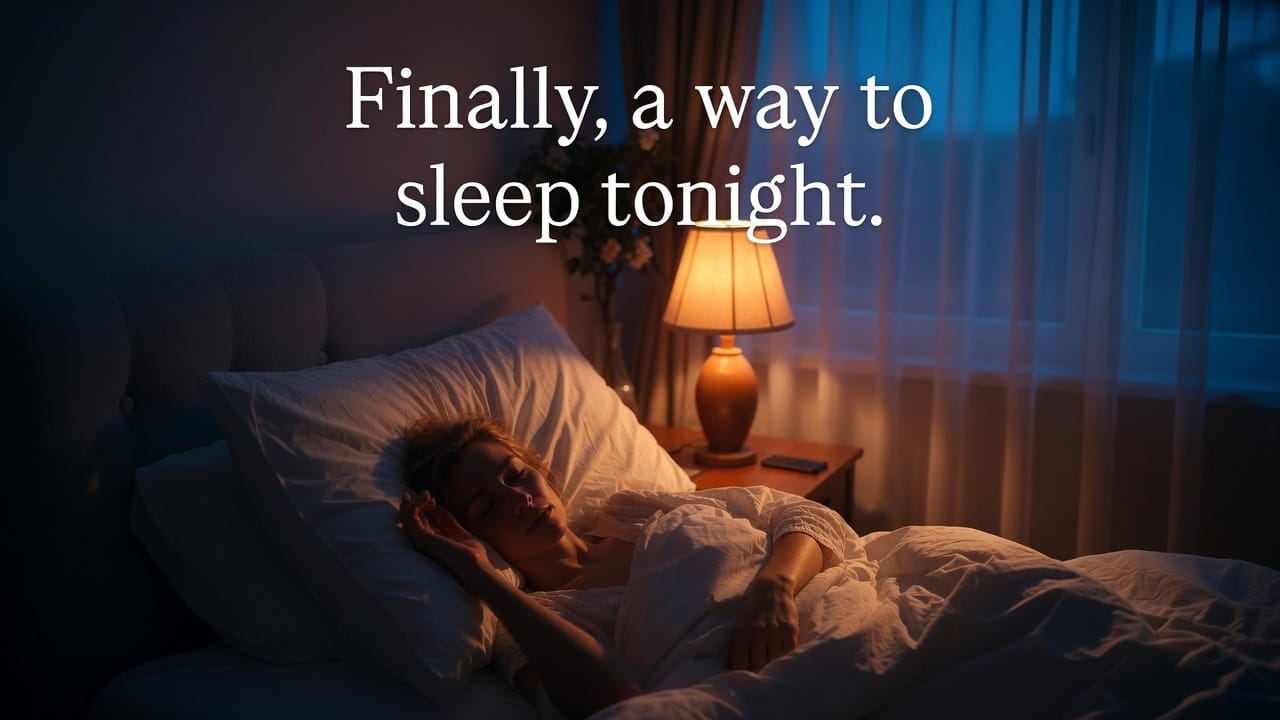 How to fall asleep fast — person lying in dark bedroom with eyes open, awake (anxious)