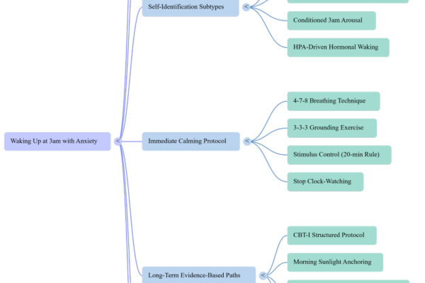 Wake up at 3am with anxiety interactive mind map showing 7 biological and psychological mechanisms
