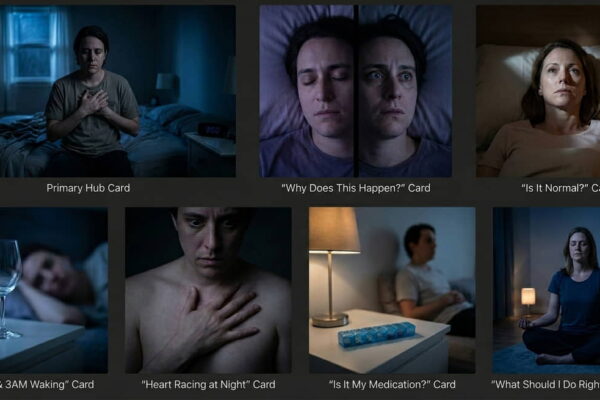 Person lying awake at 3am with anxiety, staring at ceiling in dark bedroom with soft warm light suggesting hope and calm ahead