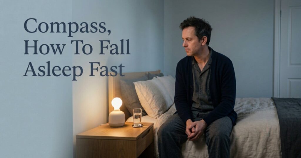 An adult sits calmly on the bed choosing a next step for how to fall asleep fast when nothing works.