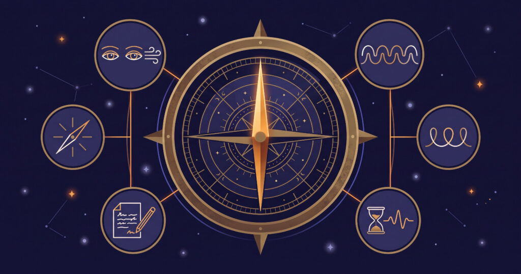 Compass dial with a medallion for each starting point: what to do when you wake up at 3am with anxiety.
